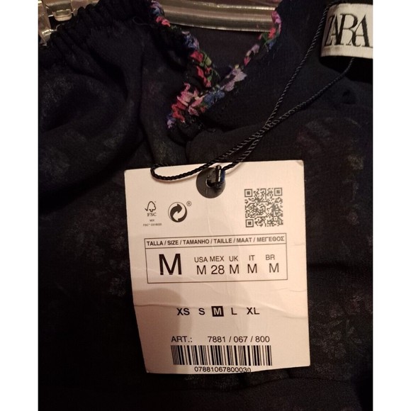 NWT Zara Black & Pink Floral Ruffle Square Neck Mini Dress Size Medium - Picture 8 of 8